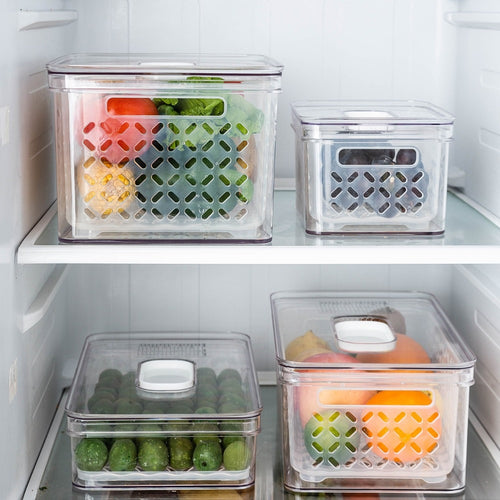 Refrigerator Food Container With Drainer and Lid