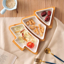 Ceramic Christmas Tree serving plate with wooden tray