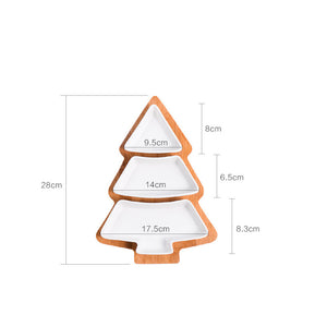 Ceramic Christmas Tree serving plate with wooden tray